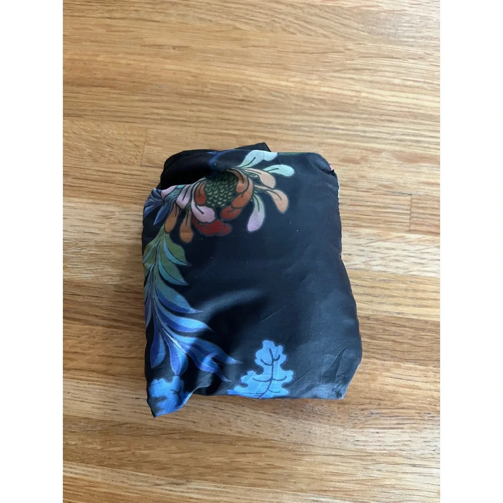 Johnny Was Packable Tote Bag Tropical Bird Floral Print Foldable Shopper Black